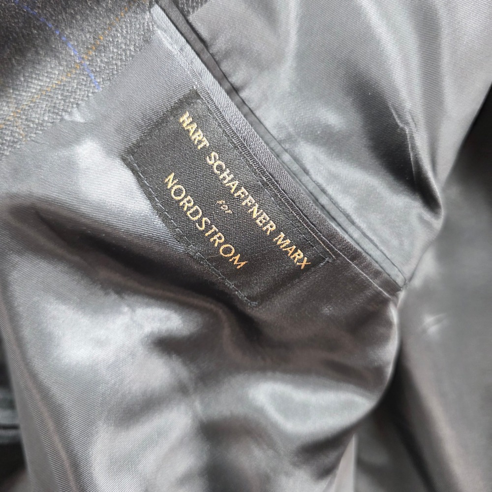 Hart Schaffner Marx Blazer Men 50L Grey Windowpane 3-Button‎ Wool Sport Coat - Picture 4 of 14